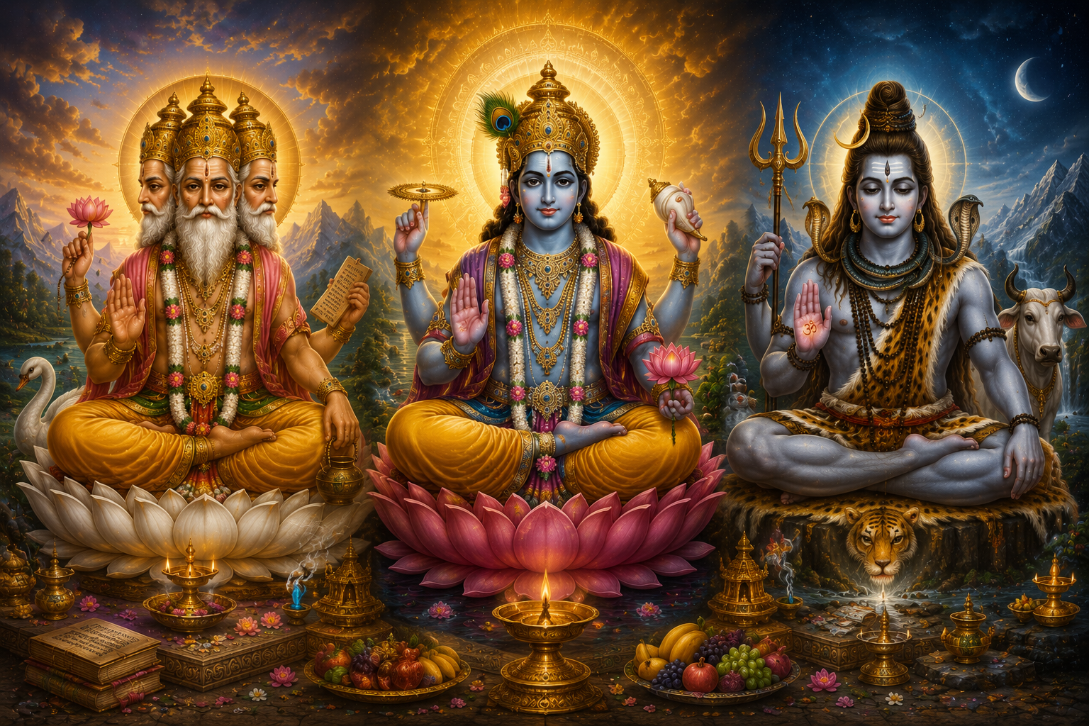 The Trimurti: Brahma, Vishnu, and Shiva — The Cosmic Trinity